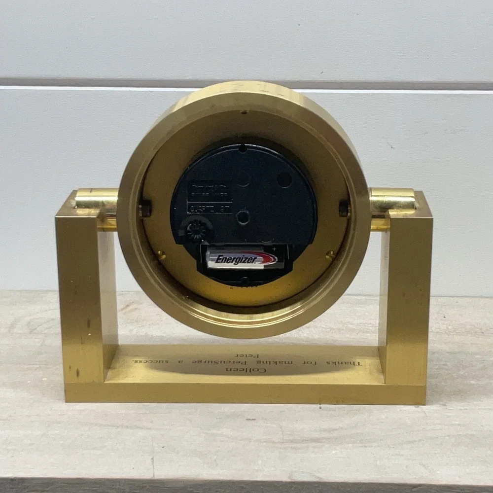 Tiffany & Co Swiss Made Brass Gimbal Desk Clock Gold Tone Swivel Office Decor